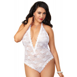 Body blanc décolleté grande taille ouverture coeur sur les fesses - DG8694XWHT