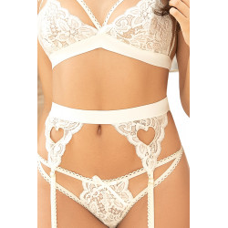 Ensemble 3 pièces ivoire soutien-gorge string porte-jarretelles - MAL8221IVO