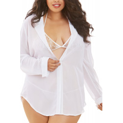 Ensemble blanc grande taille soutien-gorge string avec chemise - DG4820XWHT