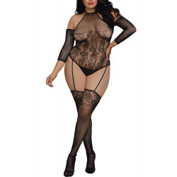 Bodystocking grande taille résille effet bas jarretelles - DG0310XBLK