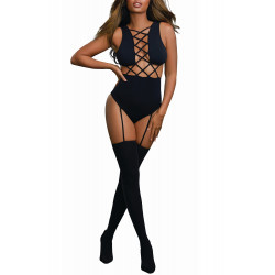 Bodystocking opaque effet culotte bolero et bas - DG0312BLK