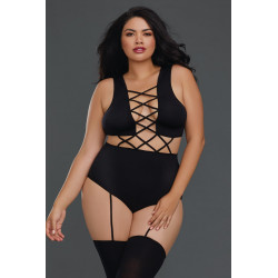 Bodystocking opaque grande taille effet culotte bolero et bas - DG0312XBLK