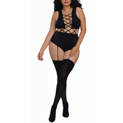 Bodystocking opaque grande taille effet culotte bolero et bas - DG0312XBLK