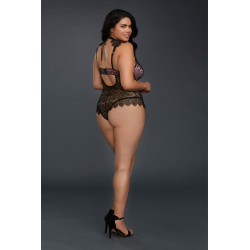 Body vieux rose grande taille satinée avec dentelle fils noire bonnets à armatures - DG10537XBLP