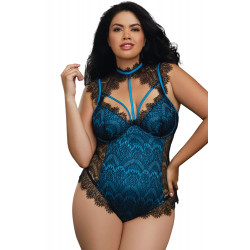 Body grande taille satinée avec dentelle fils noire bonnets à armatures - DG10537XBLK