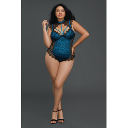 Body grande taille satinée avec dentelle fils noire bonnets à armatures - DG10537XBLK