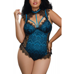 Body grande taille satinée avec dentelle fils noire bonnets à armatures - DG10537XBLK