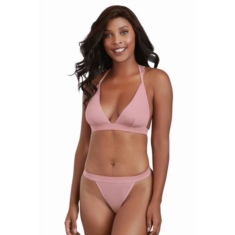 Ensemble vieux rose jersey et dentelle - DG11074PNK