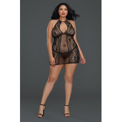 Nuisette légère grande taille avec dentelle et transparence - DG11515XBLK