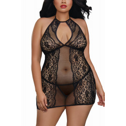 Nuisette légère grande taille avec dentelle et transparence - DG11515XBLK