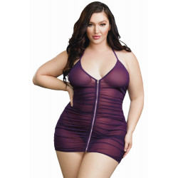 Nuisette grande taille violette froncée avec zip - DG11517XPLU