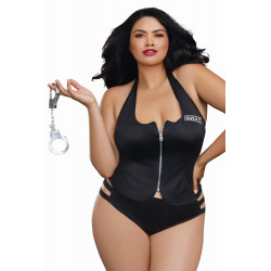 Déguisement de policière grande taille gilet string menottes - DG11527XBLK