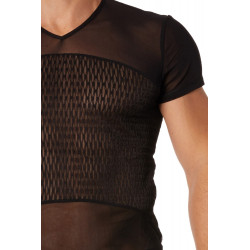 T-shirt noir maille et motifs - LM901-81BLK