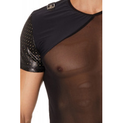 T-shirt noir maille et brillance ajourée - LM902-81BLK