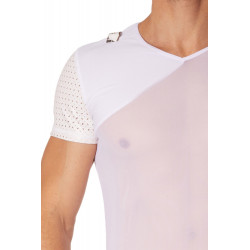 T-shirt blanc maille et brillance ajourée - LM902-81WHT