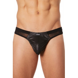 Slip brief noir transparence et effet reptile - LM903-61BLK