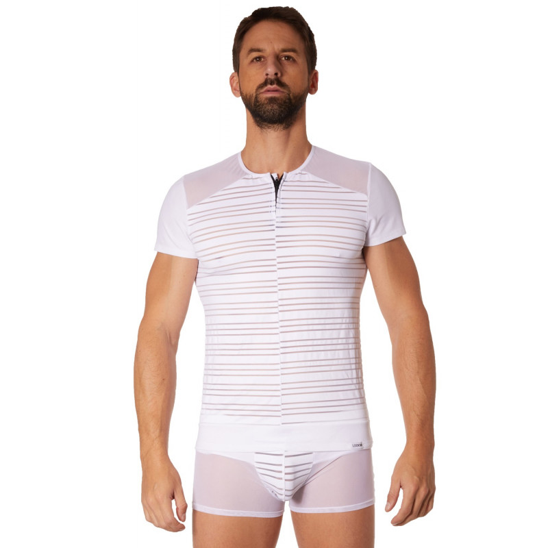 T-shirt blanc rayé opaque et transparent - LM906-81WHT