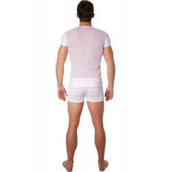 T-shirt blanc rayé opaque et transparent - LM906-81WHT