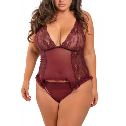 Body ouvert bordeaux grande taille avec amatures - REN50009X-BUR