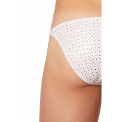 Slip échancré blanc simili cuir finement ajouré - LM811-61WHT