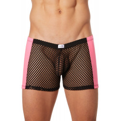 Boxer noir filet avec côtés simili cuir rose - LM911-67MBKM