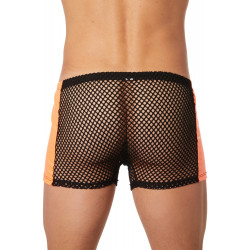 Boxer noir filet avec côtés simili cuir orange - LM911-67MBKO