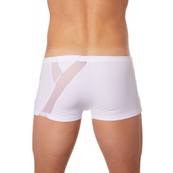 Boxer blanc sexy avec bandes fine résille et déco zippée - LM808-67WHT