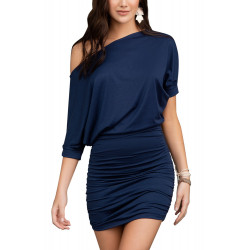 Robe bleue marine clubwear asymétrique - MAR4749NAV