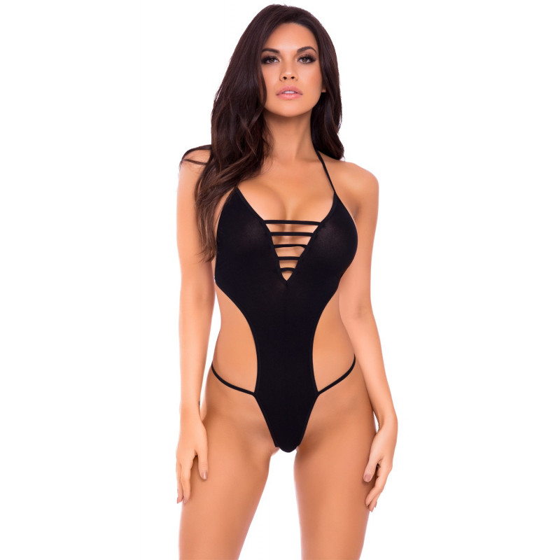 Body string noir échancré extensible - PLK20034BLK