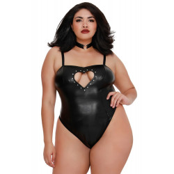 Body simili cuir grande taille avec tour de cou - DG11782XBLK