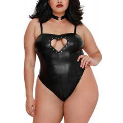 Body simili cuir grande taille avec tour de cou - DG11782XBLK