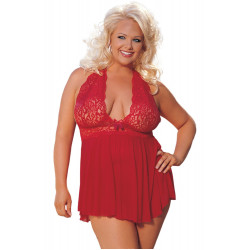 Nuisette volante décolletée grande taille rouge - SOH96164QRED