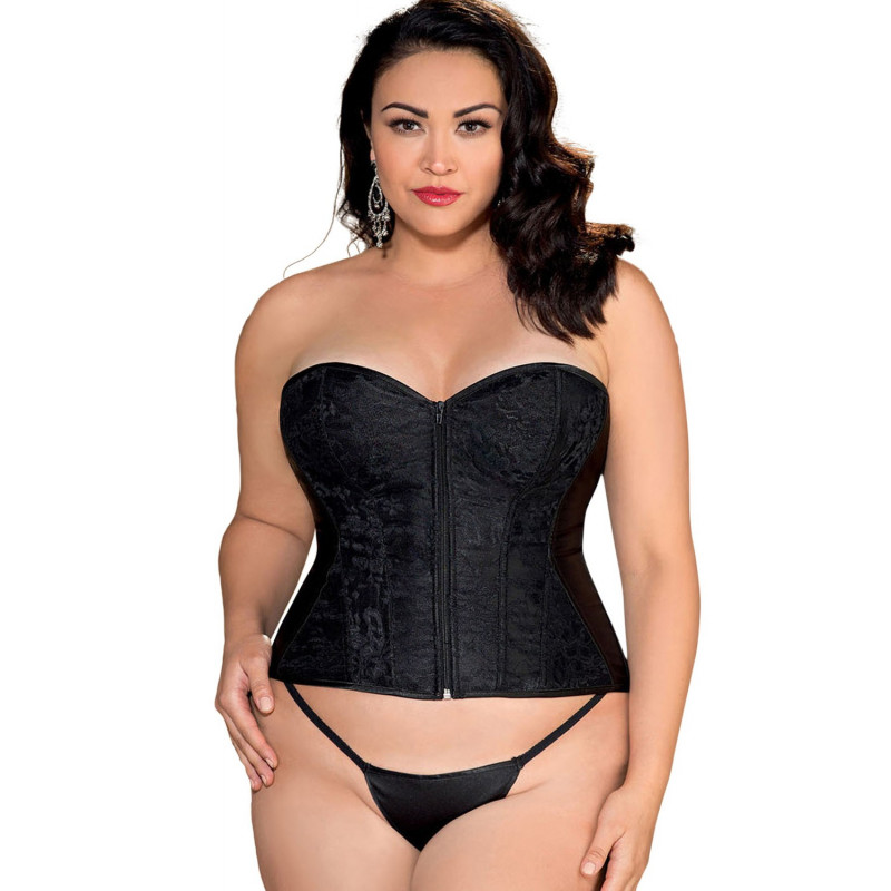 Corset bustier noir grande taille avec dentelle et zip - SOHX31327BLK