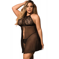 Nuisette ouverte grande taille poitrine lacée - MAL8442XBLK