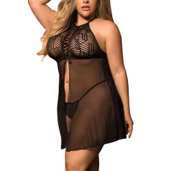 Nuisette ouverte grande taille poitrine lacée - MAL8442XBLK