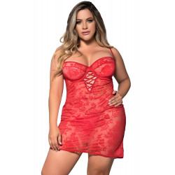 Nuisette rouge grande taille lacée dos ouvert - MAL7205XRED