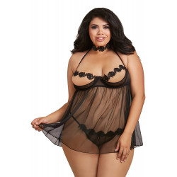 Nuisette noir fine résille grande taille - DG11845XBLK