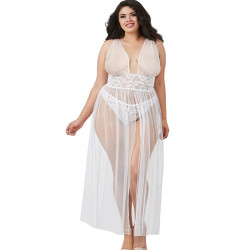 Nuisette robe transparente grande taille en fine résille et dentelle - DG11849XWHT