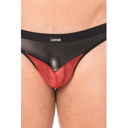 String simili cuir noir et résille rouge - LM2005-57BKR