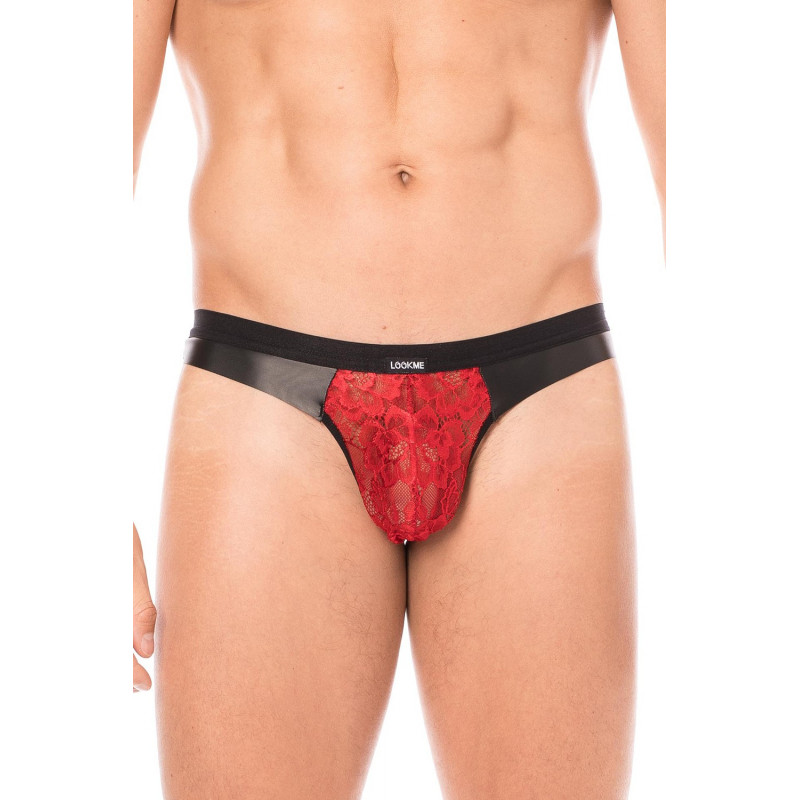 Jock rouge en dentelle et simili cuir - LM2002-27RED