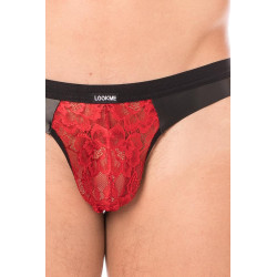 Jock rouge en dentelle et simili cuir - LM2002-27RED