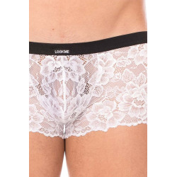 Mini-Pant blanc en dentelle et simili cuir - LM2002-68WHT