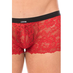 Mini-Pant rouge en dentelle et simili cuir - LM2002-68RED