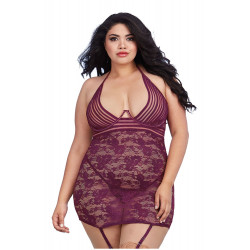 Nuisette Grande taille avec porte jarretelle framboise - DG11843XMUL