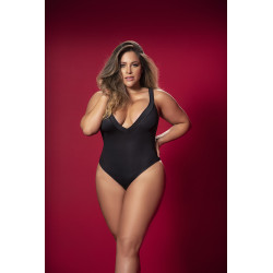 Body grande taille décolleté en V dos lacé et ouverture sur les fesses - MAL2596XBLK