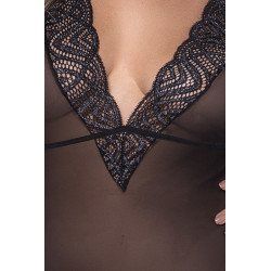 Body noir en fine résille avec col large - MAL8476XBLK