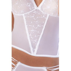 Ensemble deux pièces bustier et string blanc à lanières - MAL8490WHT