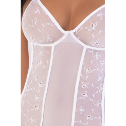 Body blanc résille brodée - MAL8495WHT