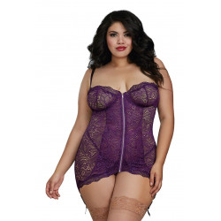 Nuisette grande taille  prune avec zip et jarretières - DG11803XPLU