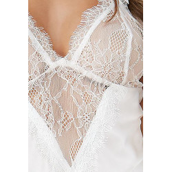 Nuisette satinée blanc avec bord en dentelle - DG12028WHT